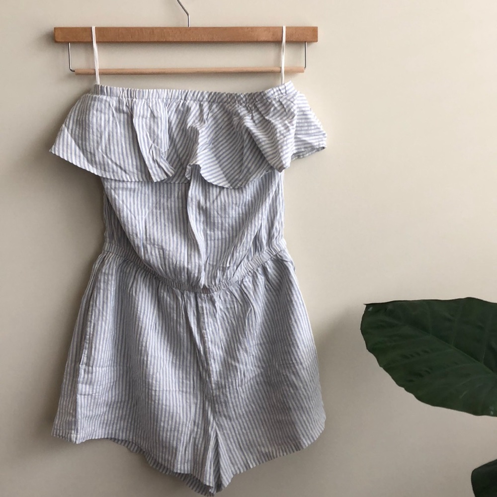 Aerie Pinstriped Ruffled Romper